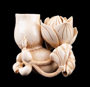 <br><b>Lot 145</b><br>Japanese Carved Bone Lotus Netsuke